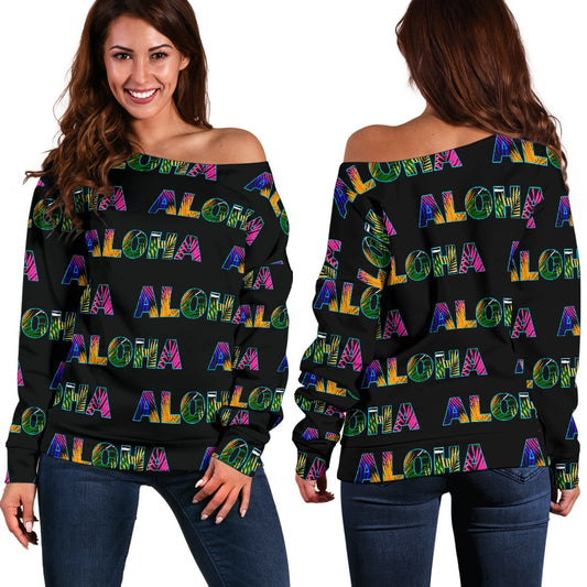 Aloha Hawaii Neon Off Shoulder Sweatshirt