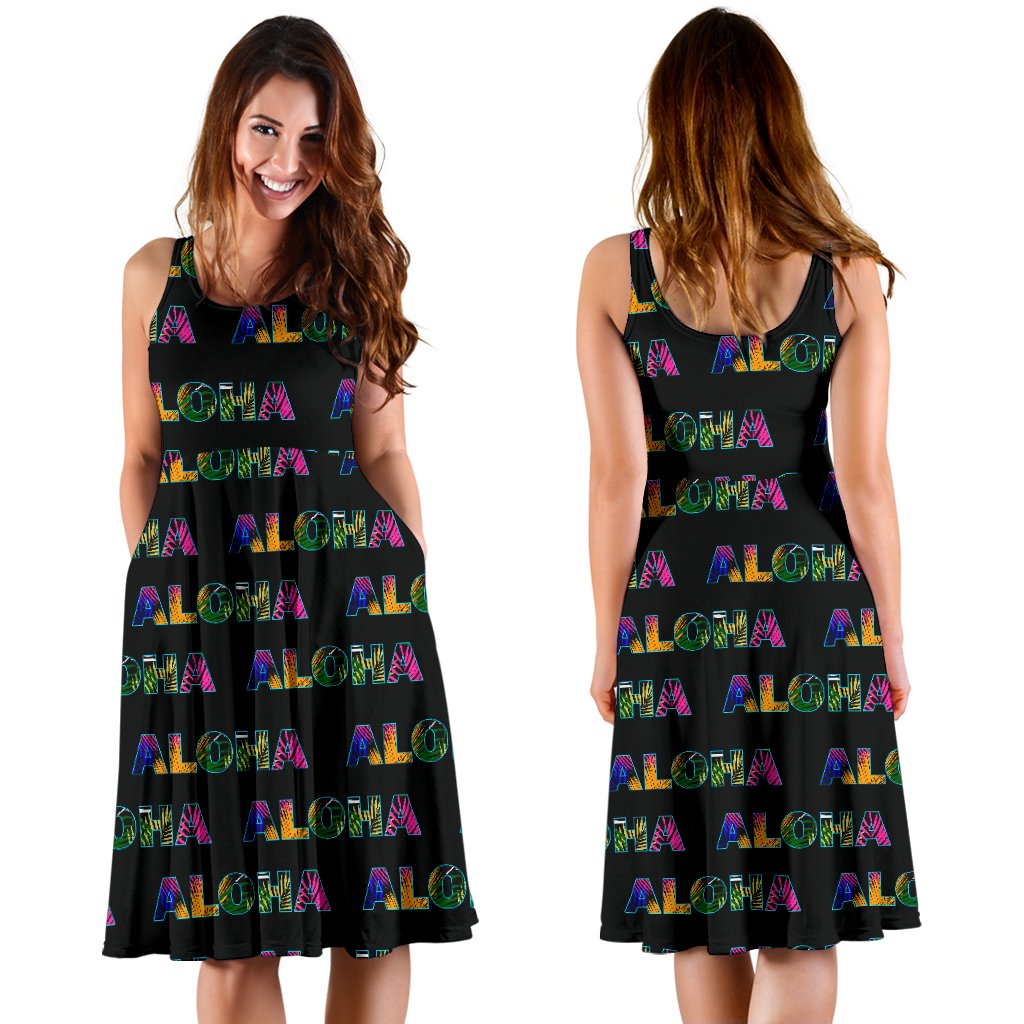 Aloha Hawaii Neon Sleeveless Mini Dress