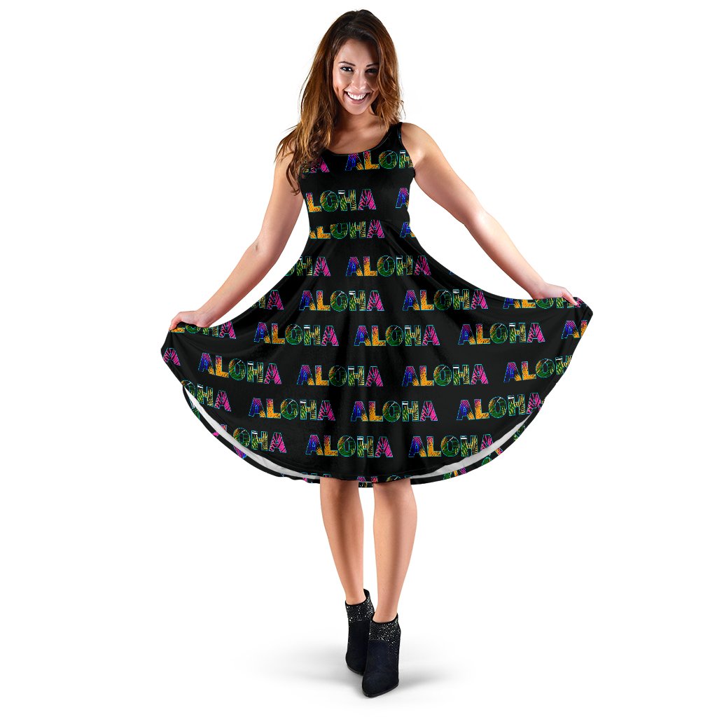 Aloha Hawaii Neon Sleeveless Mini Dress