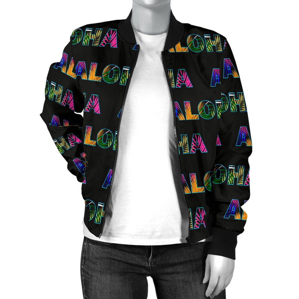Aloha Hawaii Neon Women Casual Bomber Jacket