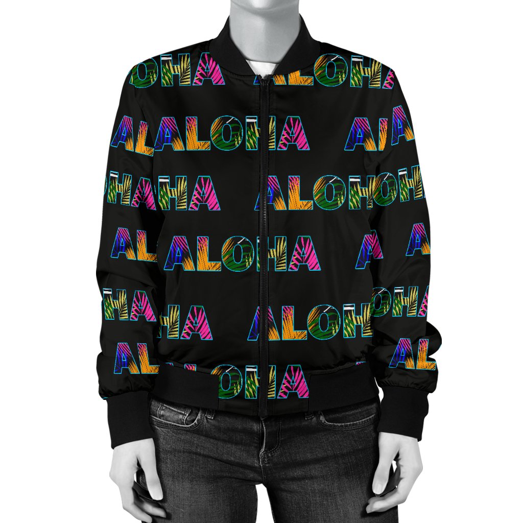 Aloha Hawaii Neon Women Casual Bomber Jacket