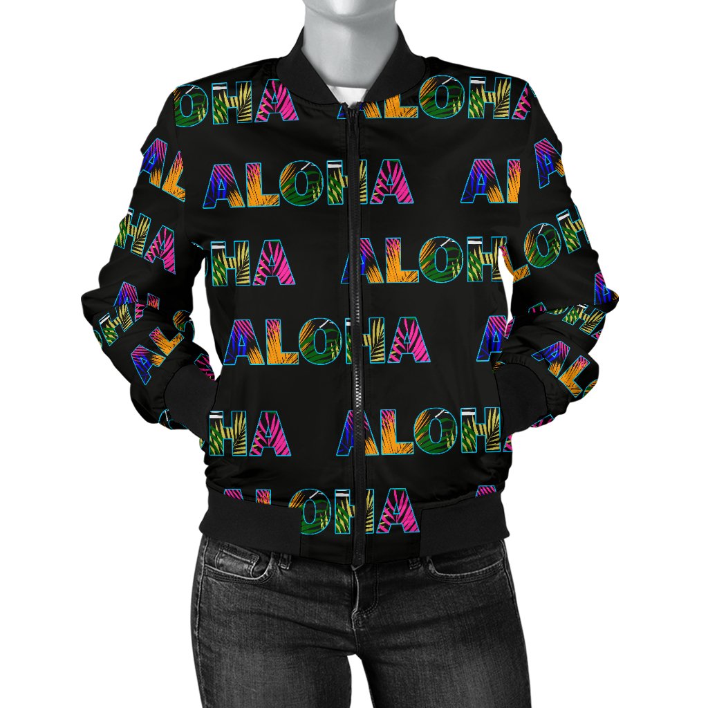 Aloha Hawaii Neon Women Casual Bomber Jacket