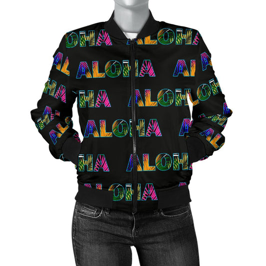 Aloha Hawaii Neon Women Casual Bomber Jacket