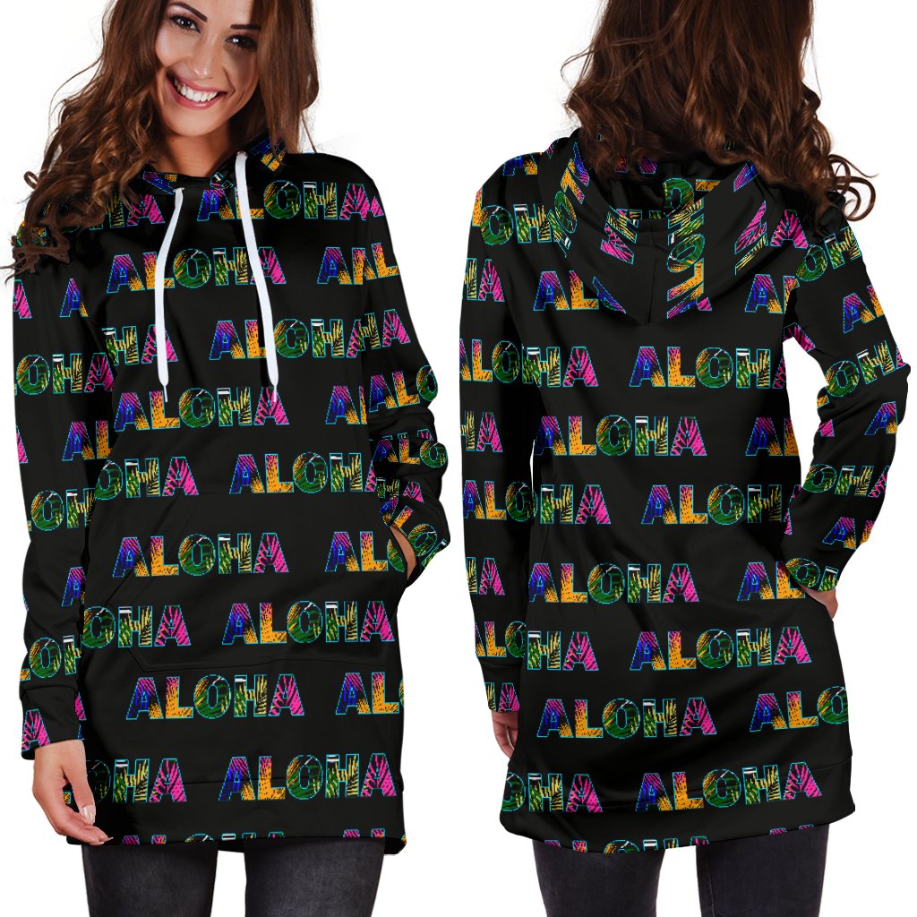 Aloha Hawaii Neon Women Hoodie Dress