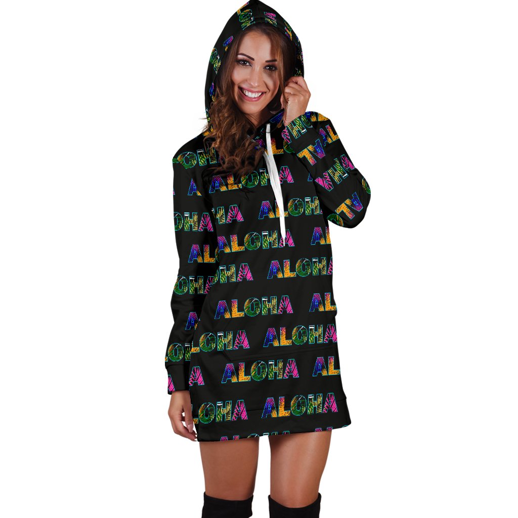 Aloha Hawaii Neon Women Hoodie Dress
