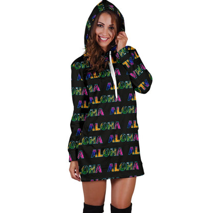 Aloha Hawaii Neon Women Hoodie Dress