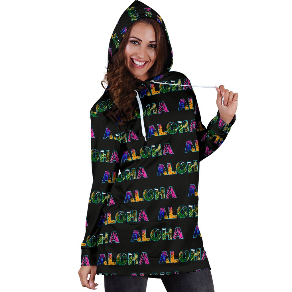 Aloha Hawaii Neon Women Hoodie Dress
