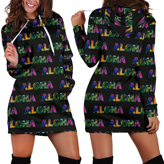 Aloha Hawaii Neon Women Hoodie Dress