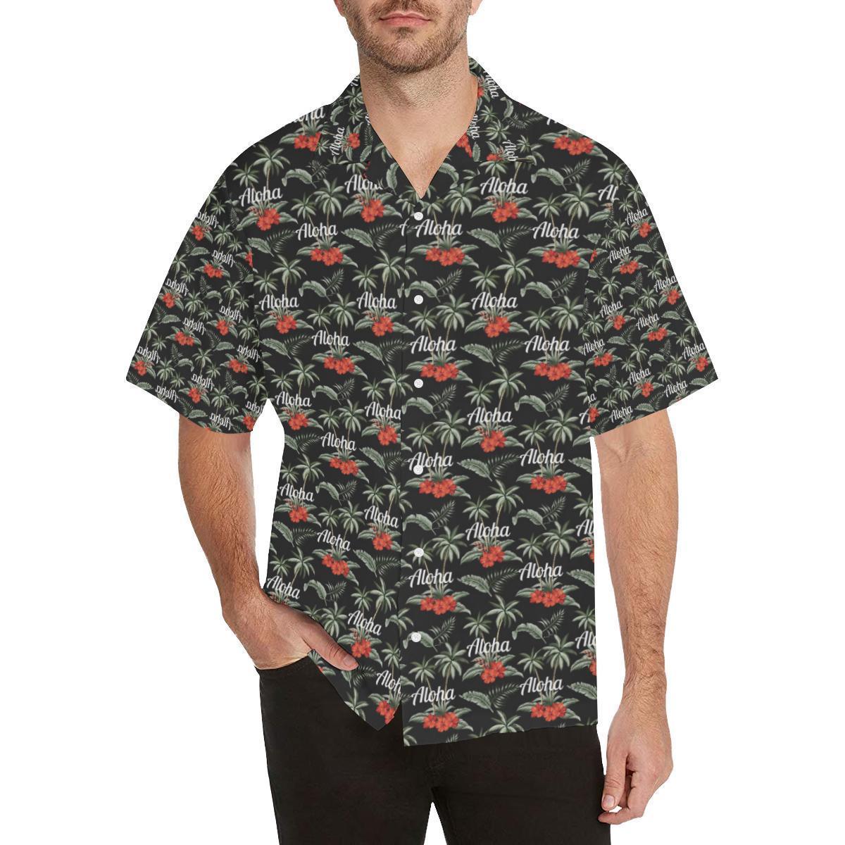 Aloha Palm Tree Design Themed Print Hawaiian Shirt-JORJUNE.COM