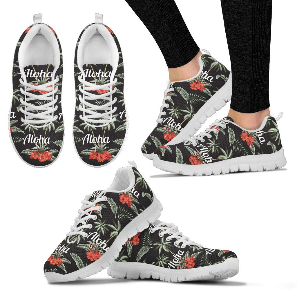 Aloha Palm Tree Design Themed Print Women Sneakers Shoes