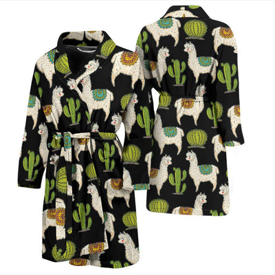 Alpaca Cactus Pattern Print Design 07 Men Bathrobe-JORJUNE.COM