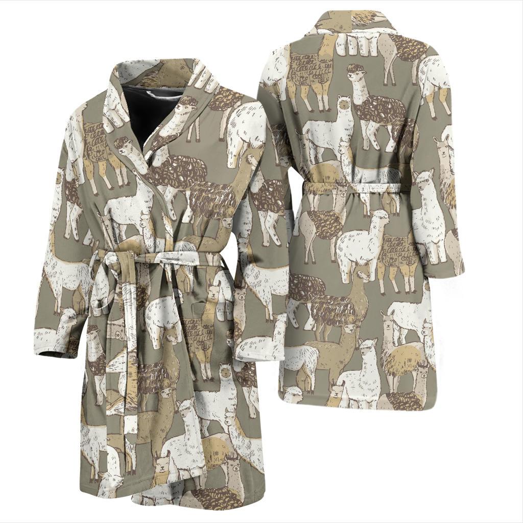 Alpaca Pattern Print Design 01 Men Bathrobe-JORJUNE.COM
