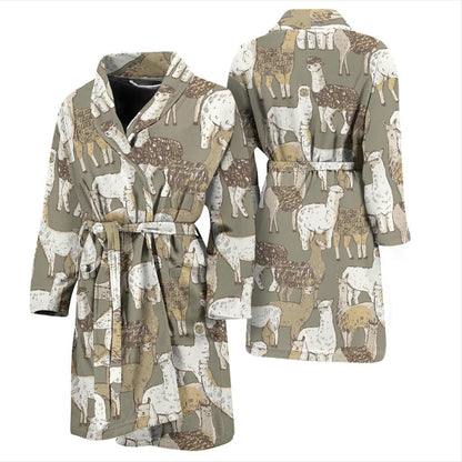 Alpaca Pattern Print Design 01 Men Bathrobe-JORJUNE.COM
