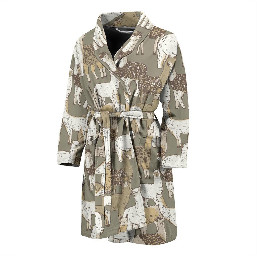 Alpaca Pattern Print Design 01 Men Bathrobe-JORJUNE.COM