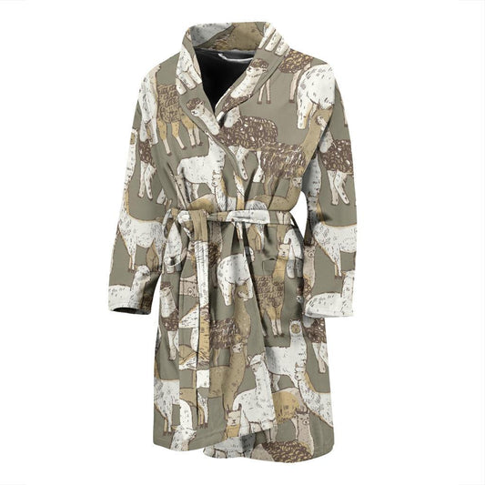 Alpaca Pattern Print Design 01 Men Bathrobe-JORJUNE.COM