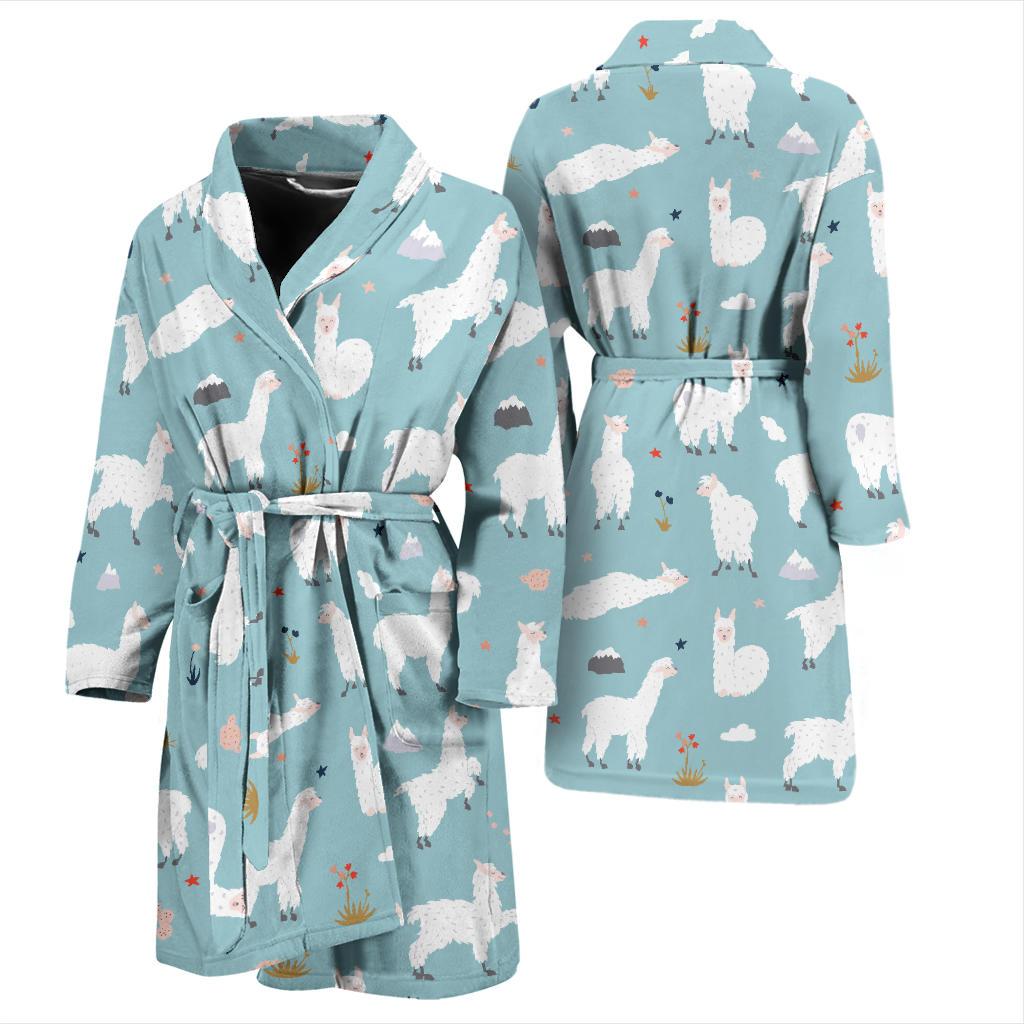 Alpaca Pattern Print Design 02 Men Bathrobe-JORJUNE.COM