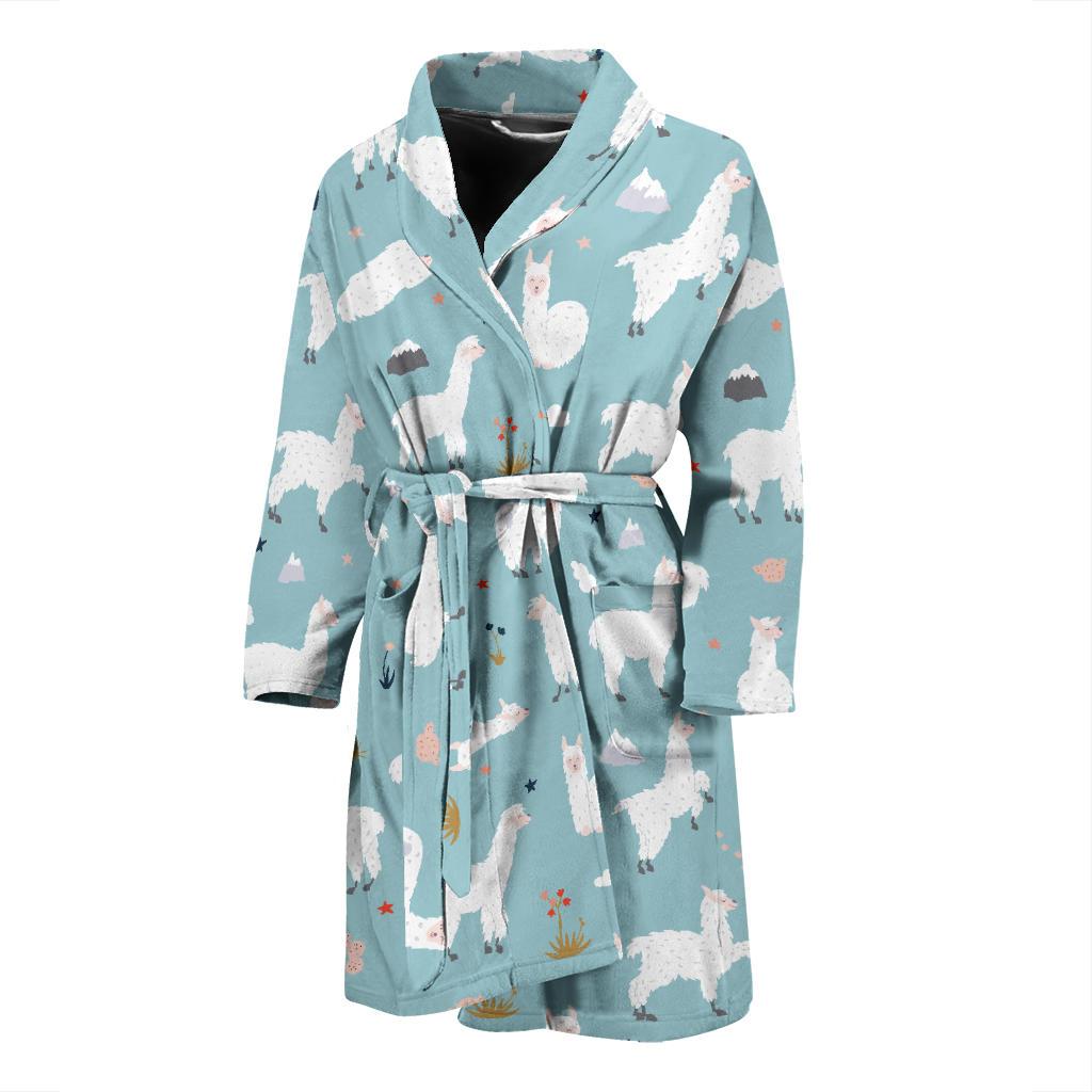 Alpaca Pattern Print Design 02 Men Bathrobe-JORJUNE.COM