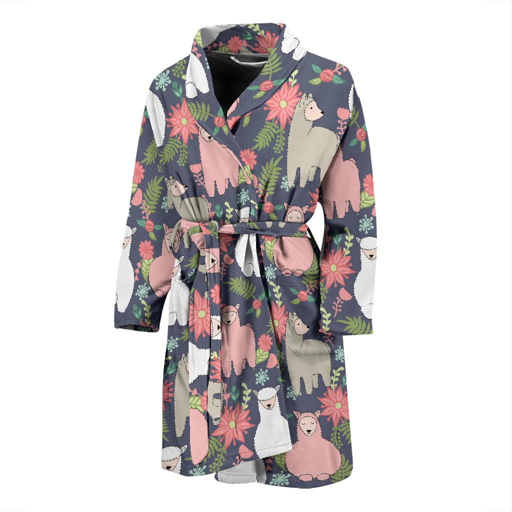 Alpaca Pattern Print Design 03 Men Bathrobe-JORJUNE.COM