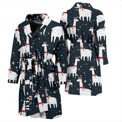 Alpaca Pattern Print Design 04 Men Bathrobe-JORJUNE.COM