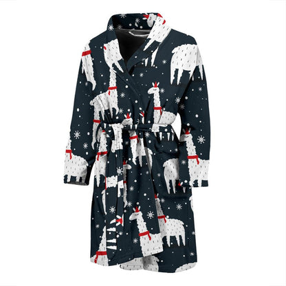 Alpaca Pattern Print Design 04 Men Bathrobe-JORJUNE.COM
