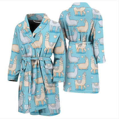 Alpaca Pattern Print Design 06 Men Bathrobe-JORJUNE.COM