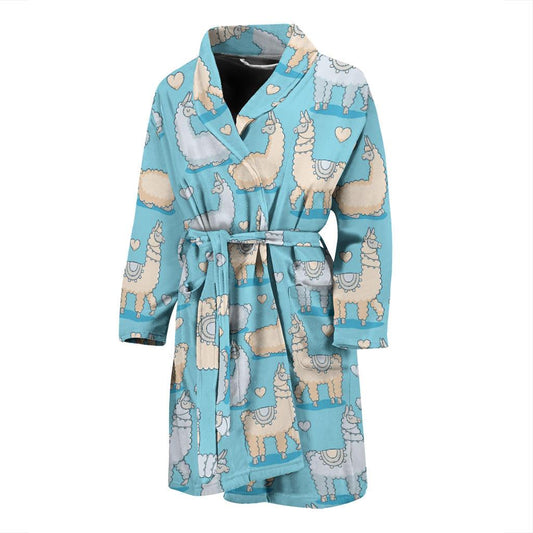 Alpaca Pattern Print Design 06 Men Bathrobe-JORJUNE.COM
