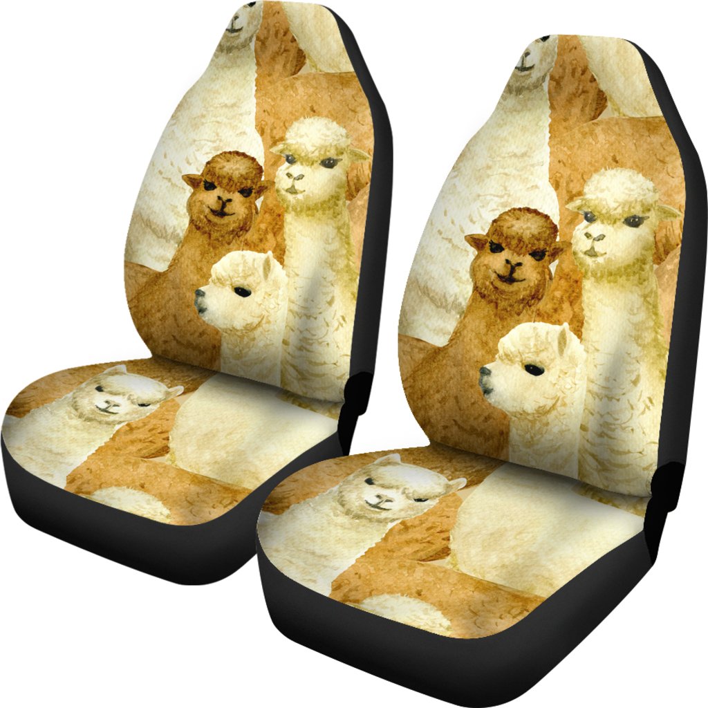 Alpaca Watercolor Design Themed Print Universal Fit Car Seat Covers
