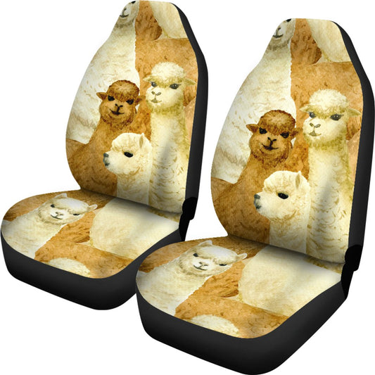 Alpaca Watercolor Design Themed Print Universal Fit Car Seat Covers