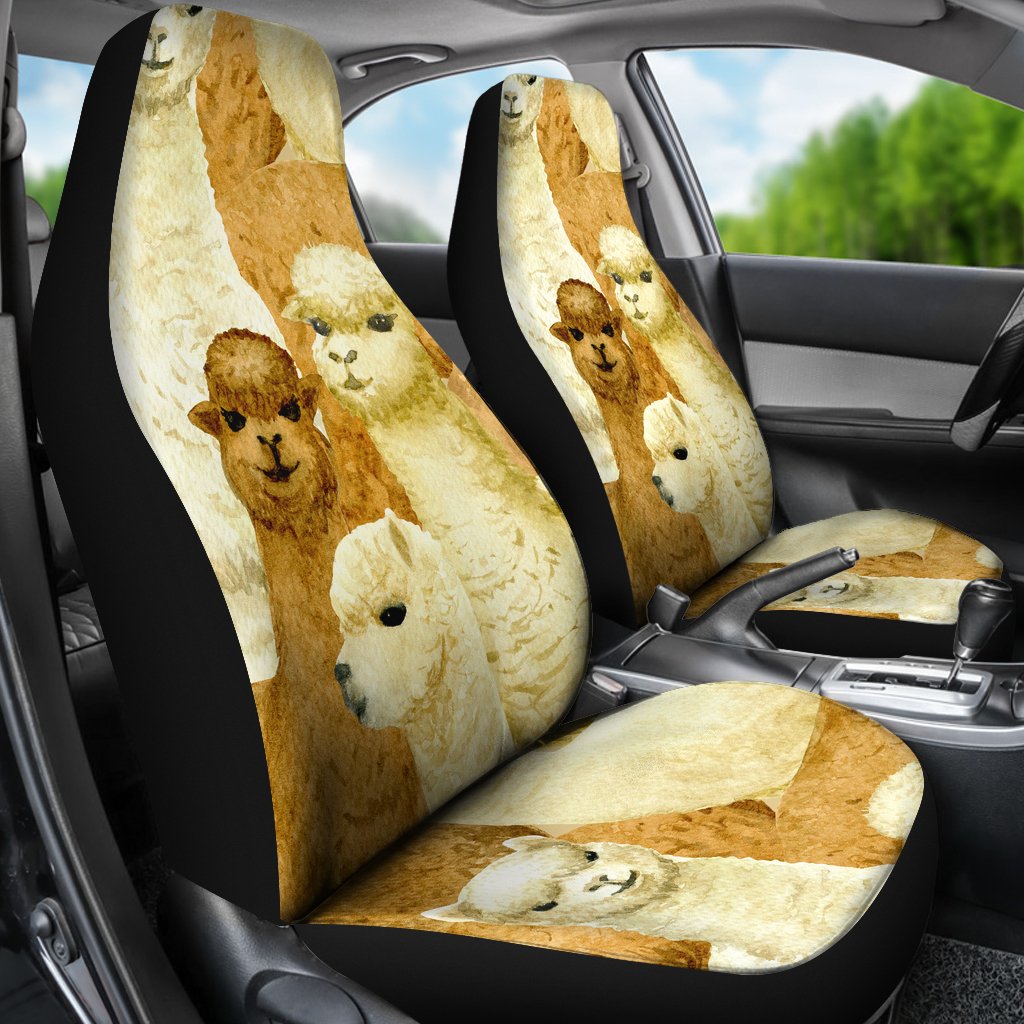 Alpaca Watercolor Design Themed Print Universal Fit Car Seat Covers