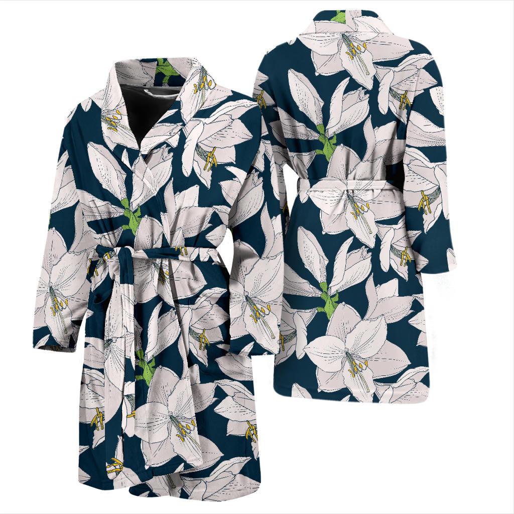 Amaryllis Pattern Print Design 01 Men Bathrobe-JORJUNE.COM