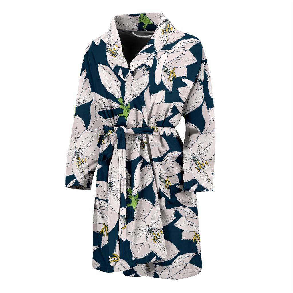 Amaryllis Pattern Print Design 01 Men Bathrobe-JORJUNE.COM