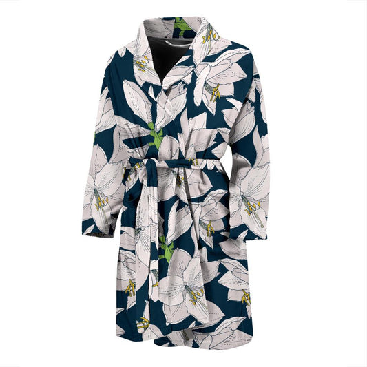 Amaryllis Pattern Print Design 01 Men Bathrobe-JORJUNE.COM