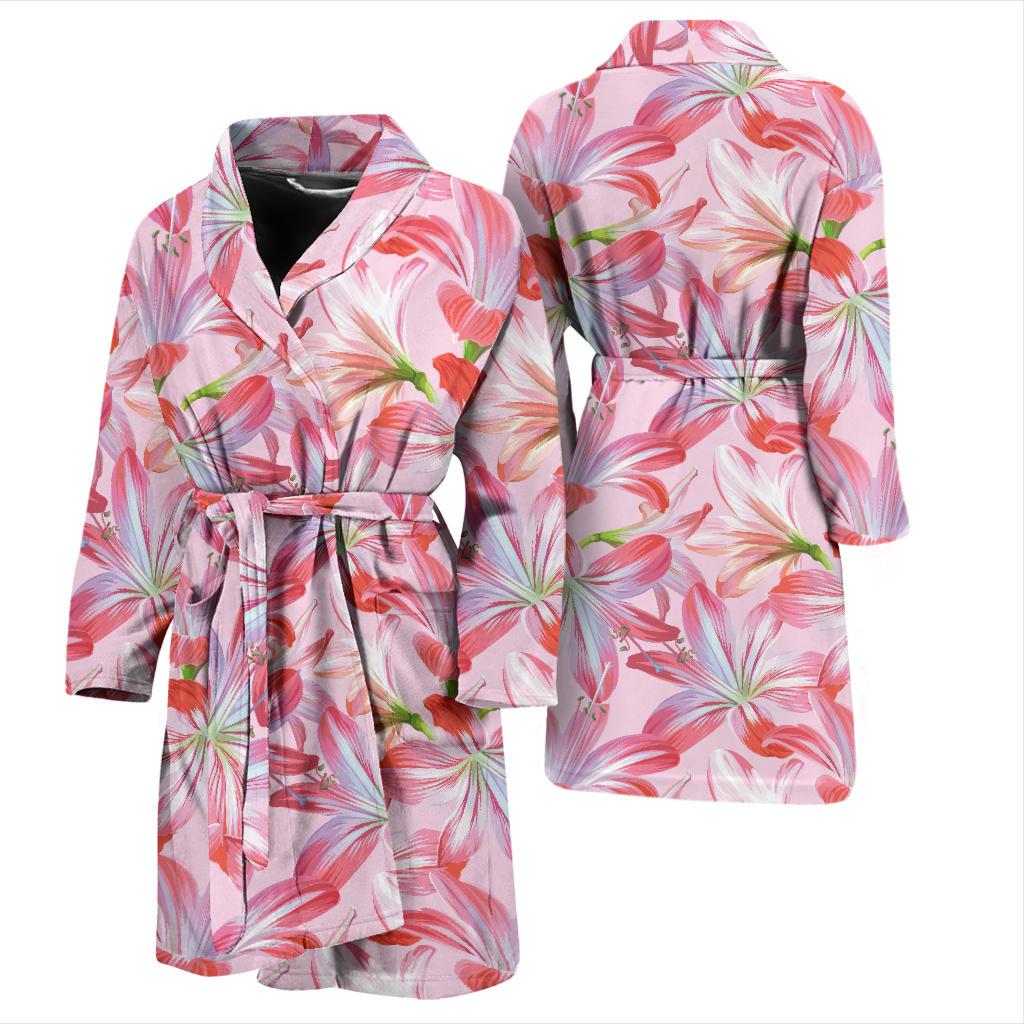 Amaryllis Pattern Print Design 02 Men Bathrobe-JORJUNE.COM