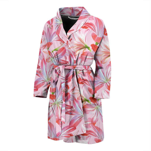 Amaryllis Pattern Print Design 02 Men Bathrobe-JORJUNE.COM