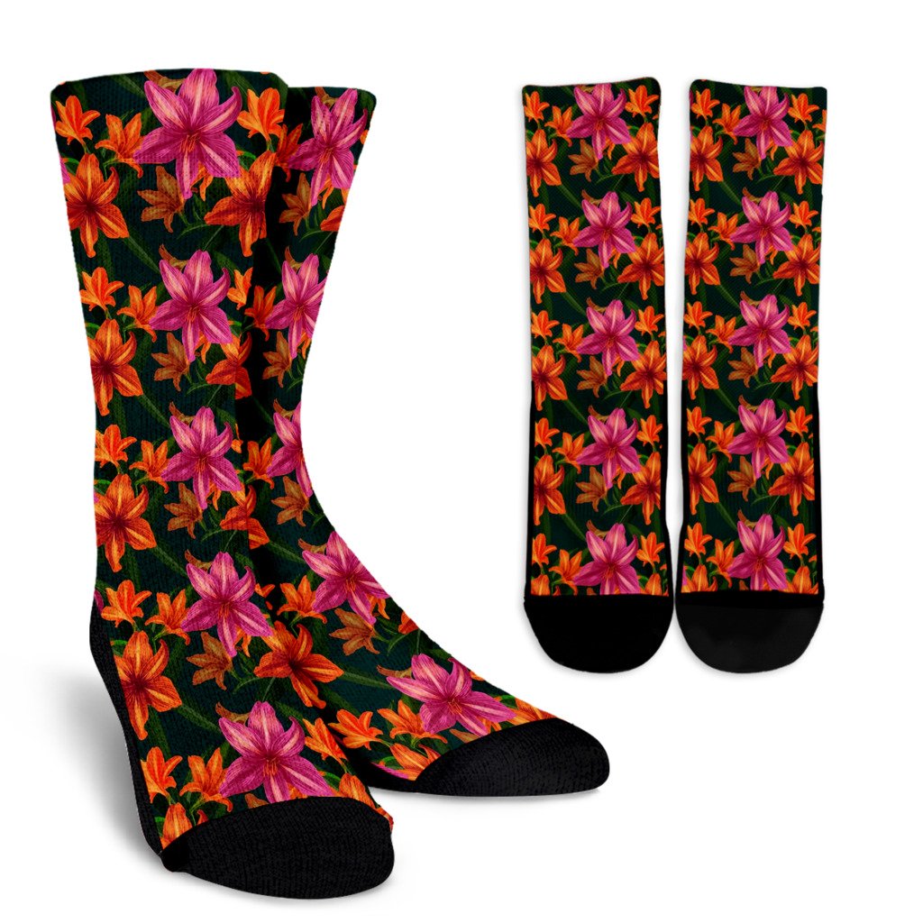 Amaryllis Pattern Print Design AL01 Crew Crew Socks-JORJUNE.COM