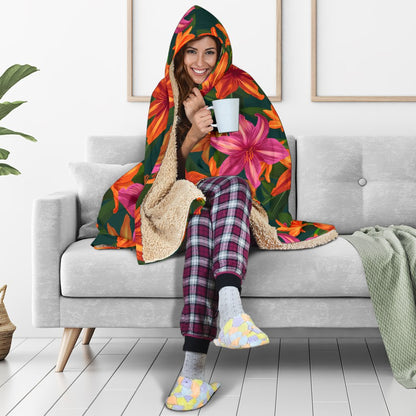 Amaryllis Pattern Print Design AL01 Hooded Blanket-JORJUNE.COM