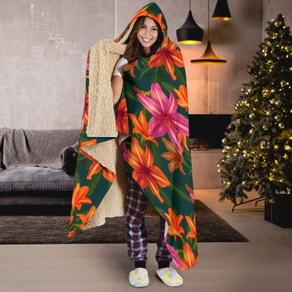 Amaryllis Pattern Print Design AL01 Hooded Blanket-JORJUNE.COM