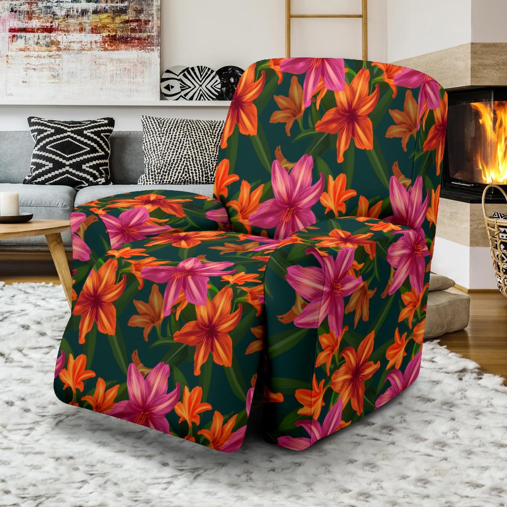 Amaryllis Pattern Print Design AL01 Recliner Slipcover-JORJUNE.COM