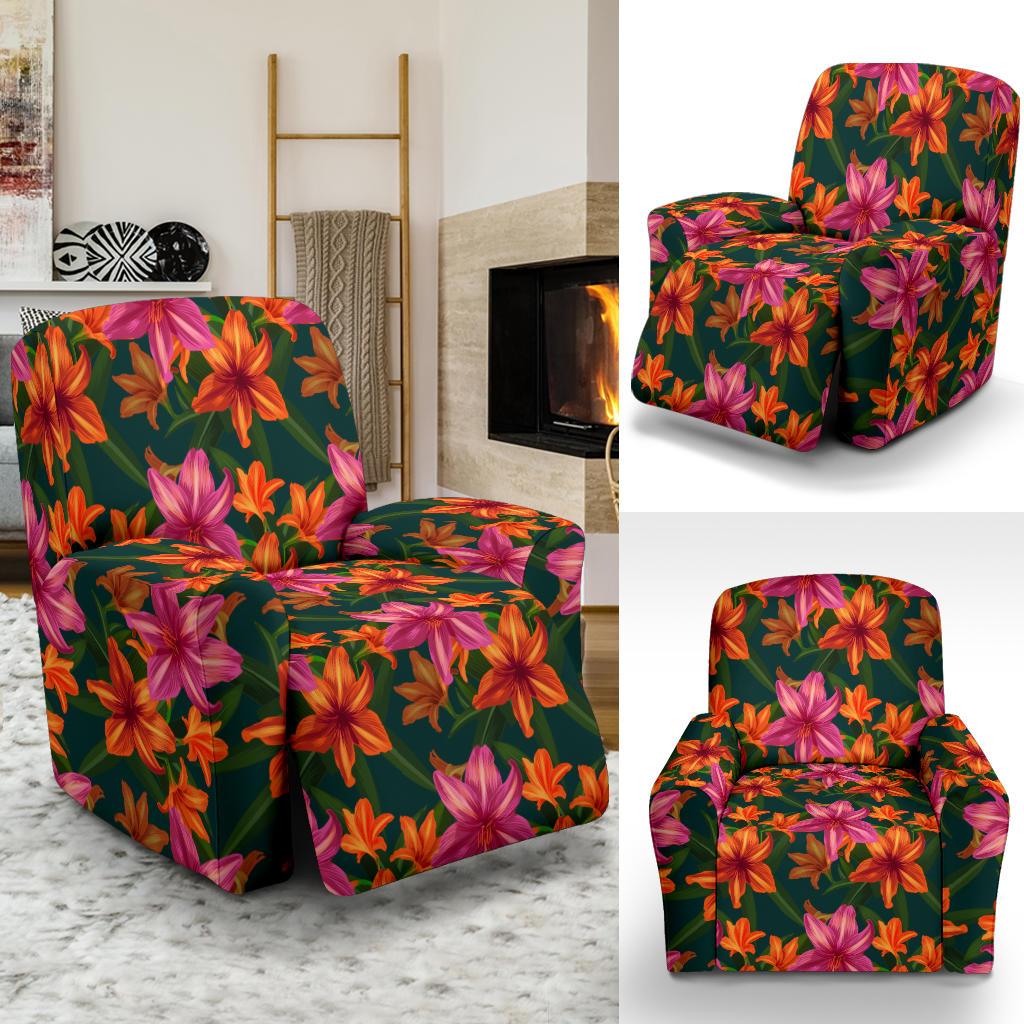 Amaryllis Pattern Print Design AL01 Recliner Slipcover-JORJUNE.COM