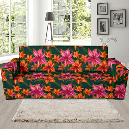 Amaryllis Pattern Print Design AL01 Sofa Slipcover-JORJUNE.COM