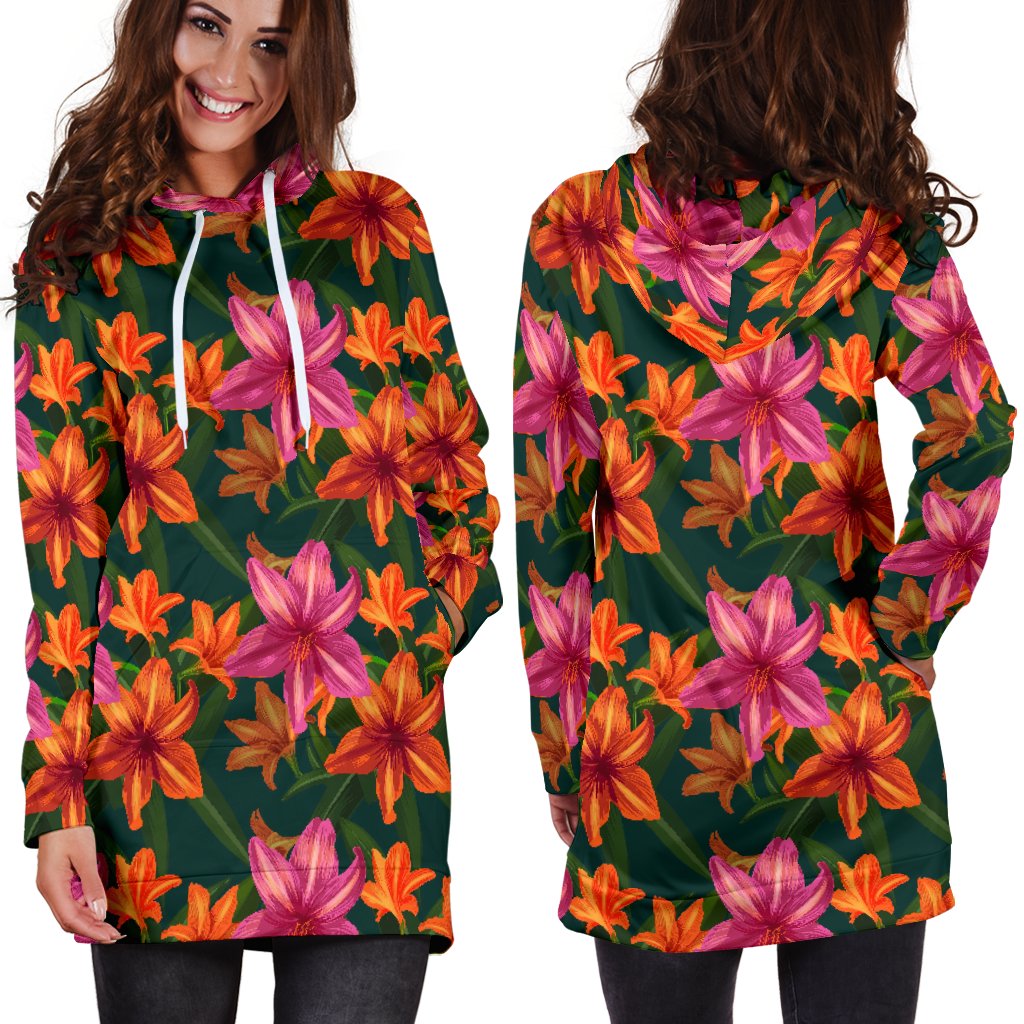 Amaryllis Pattern Print Design AL01 Women Hoodie Dress