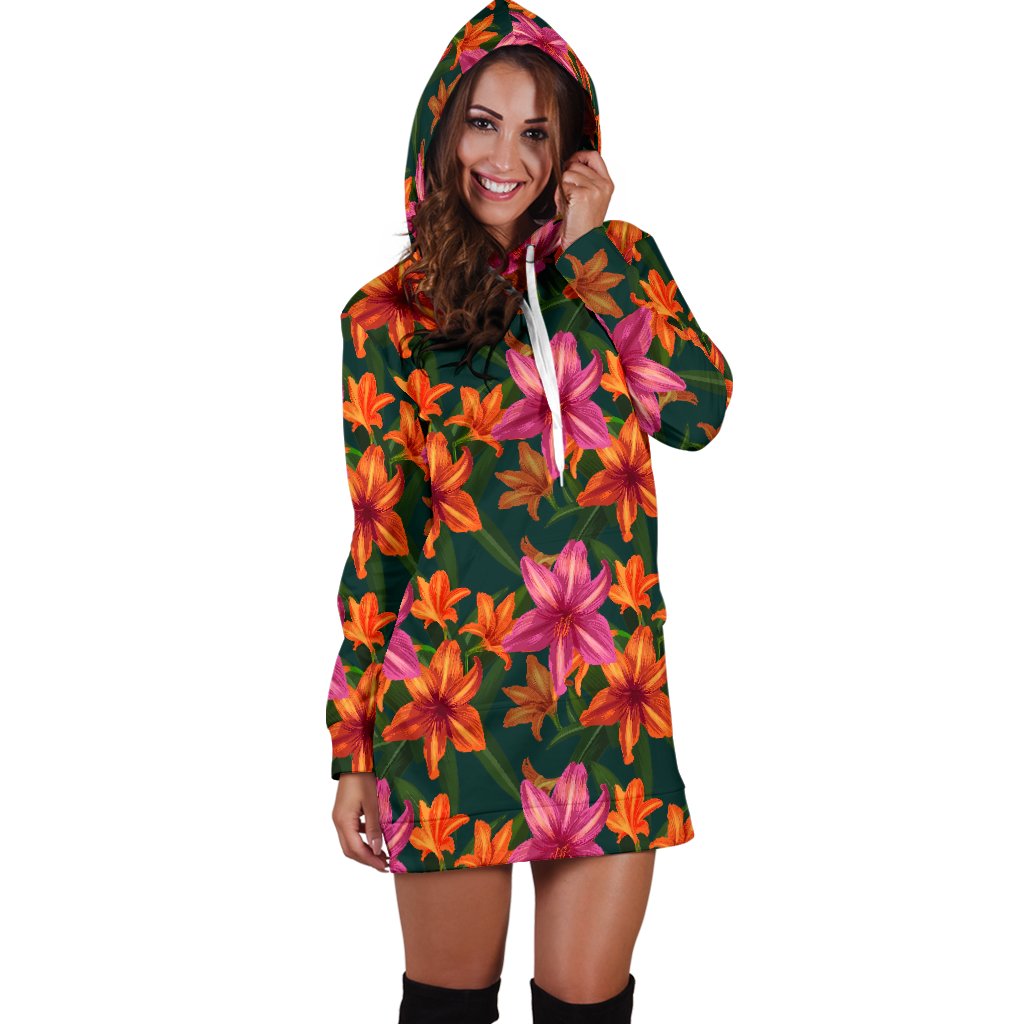 Amaryllis Pattern Print Design AL01 Women Hoodie Dress