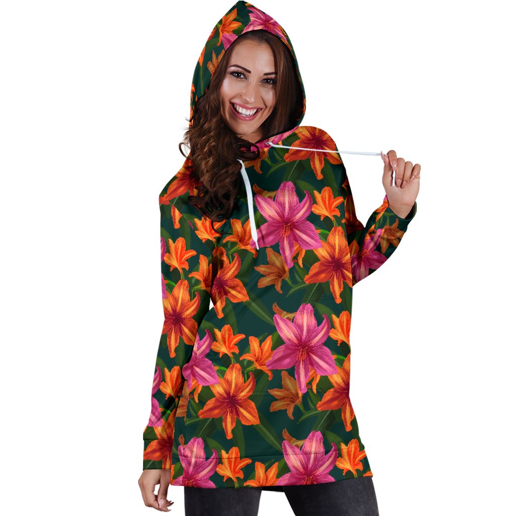 Amaryllis Pattern Print Design AL01 Women Hoodie Dress