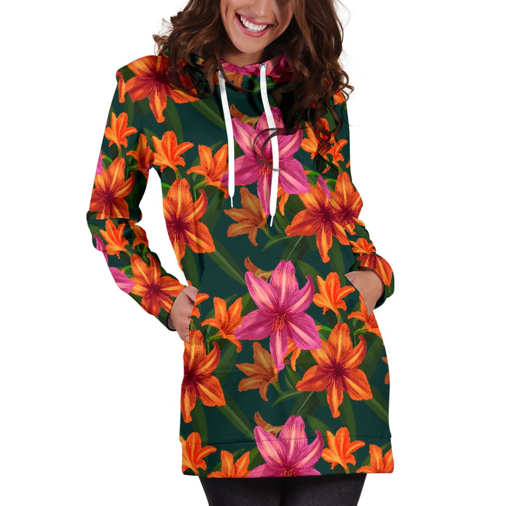 Amaryllis Pattern Print Design AL01 Women Hoodie Dress