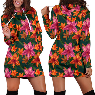 Amaryllis Pattern Print Design AL01 Women Hoodie Dress