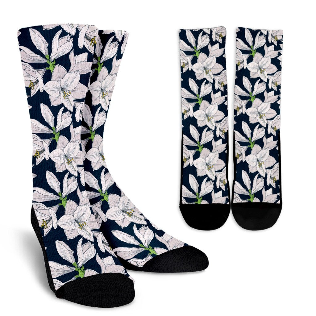Amaryllis Pattern Print Design AL02 Crew Crew Socks-JORJUNE.COM