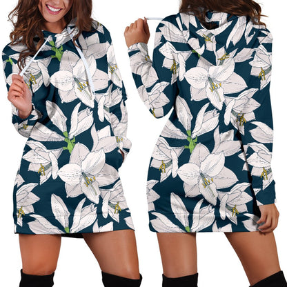 Amaryllis Pattern Print Design AL02 Women Hoodie Dress