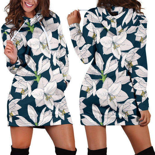 Amaryllis Pattern Print Design AL02 Women Hoodie Dress