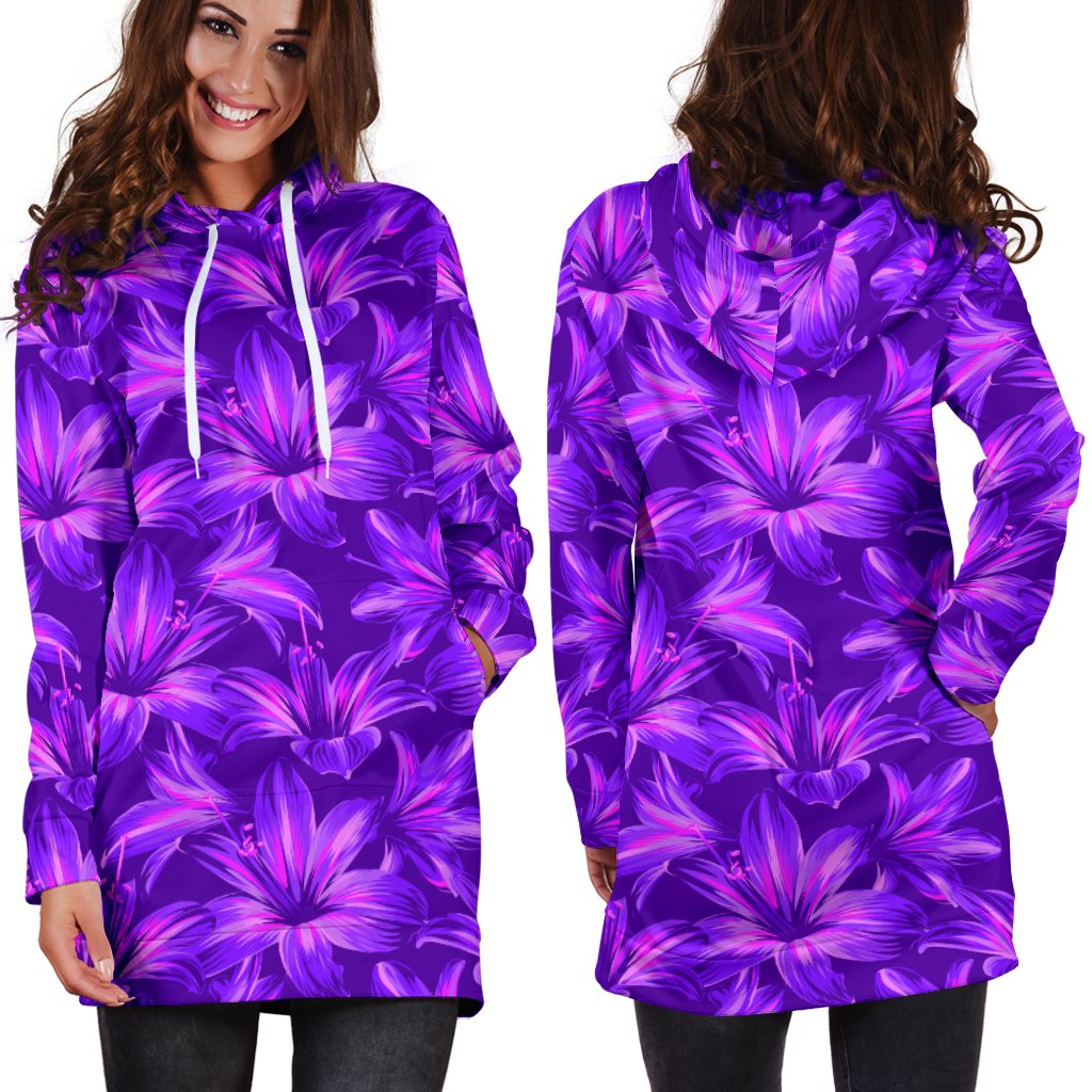 Amaryllis Pattern Print Design AL03 Women Hoodie Dress