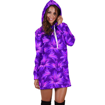 Amaryllis Pattern Print Design AL03 Women Hoodie Dress